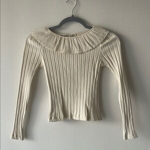 Mango Long Sleeve Top with Coquette Lace Collar